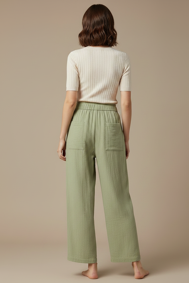 Pantalon Parachute Vert Coton Ample Droit Décontracté - vue 2