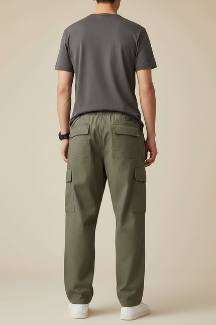 Pantalon Parachute Vert Ample Cargo Coton Homme - Kaki - vue 2