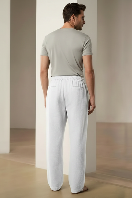 Pantalon Parachute Blanc Coton Lin Ample Sport Décontracté - vue 2