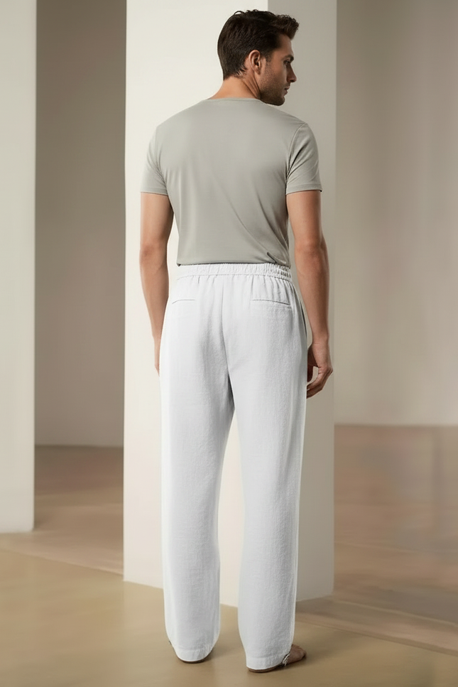 Pantalon Parachute Blanc Coton Lin Ample Sport Décontracté - vue 2