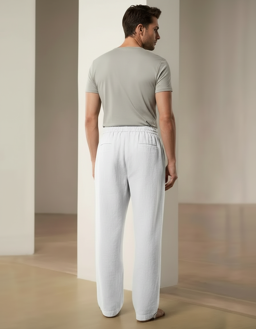 Pantalon Parachute Blanc Coton Lin Ample Sport Décontracté - vue 2