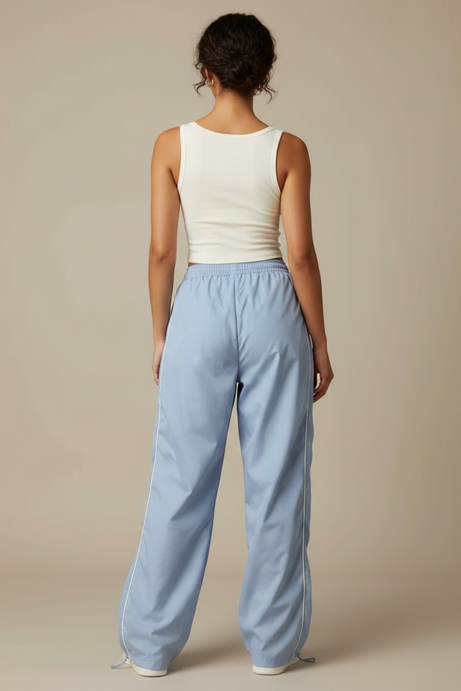 Pantalon Parachute Bleu Ciel Ample Fluide Décontracté - Polyester - vue 2