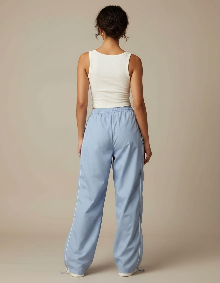 Pantalon Parachute Bleu Ciel Ample Fluide Décontracté - Polyester - vue 2