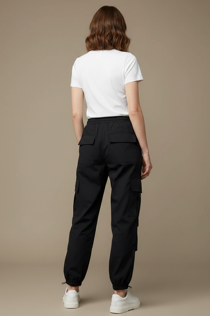 Pantalon Parachute Noir Cargo Ample Femme Urbain - Polyester - vue 2