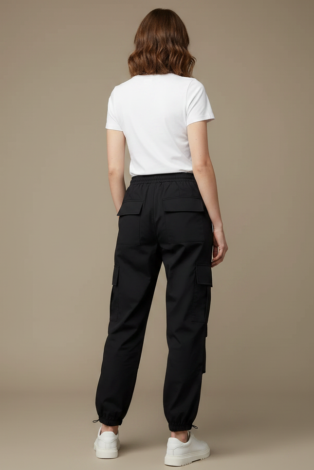 Pantalon Parachute Noir Cargo Ample Femme Urbain - Polyester - vue 2