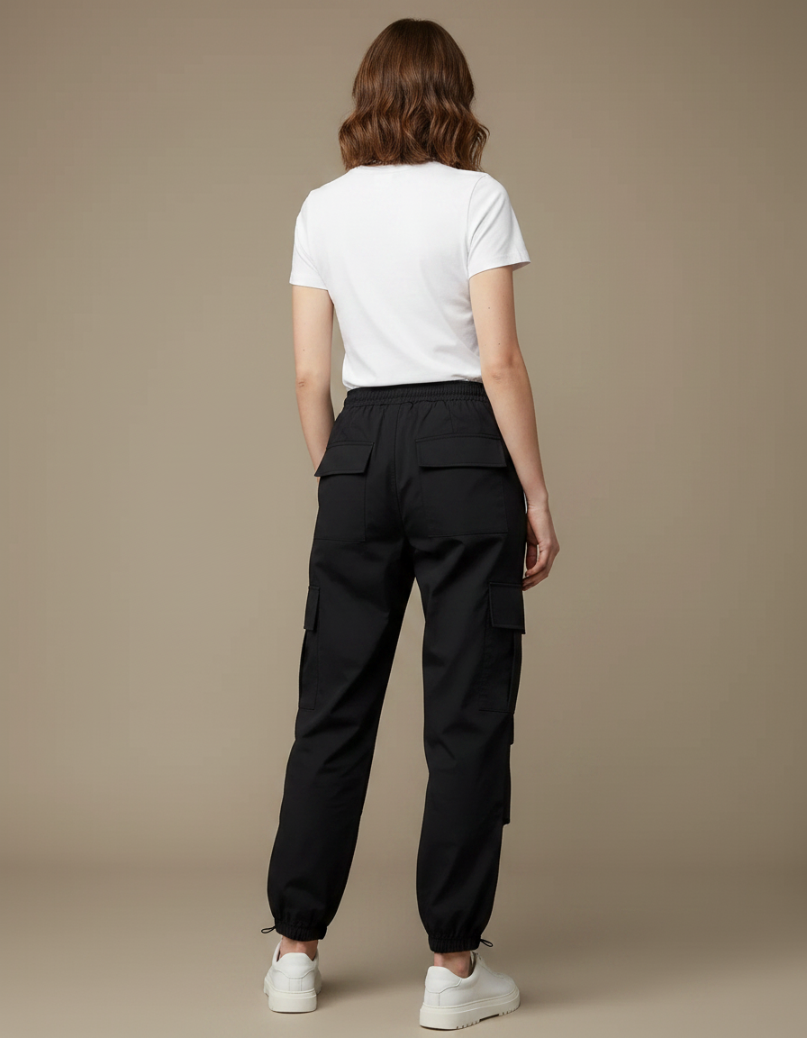Pantalon Parachute Noir Cargo Ample Femme Urbain - Polyester - vue 2