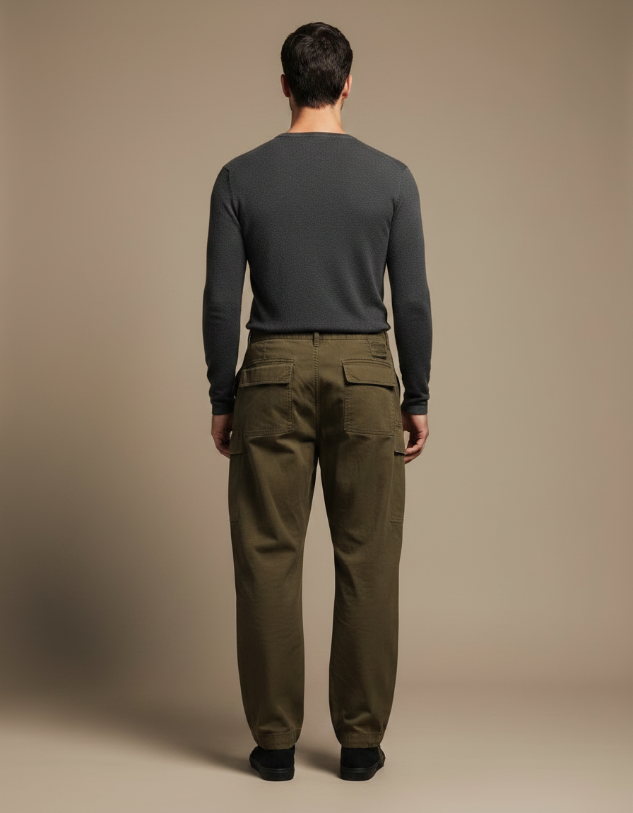 Pantalon Parachute Homme Kaki Resserré Aux Chevilles - Toile - vue 2