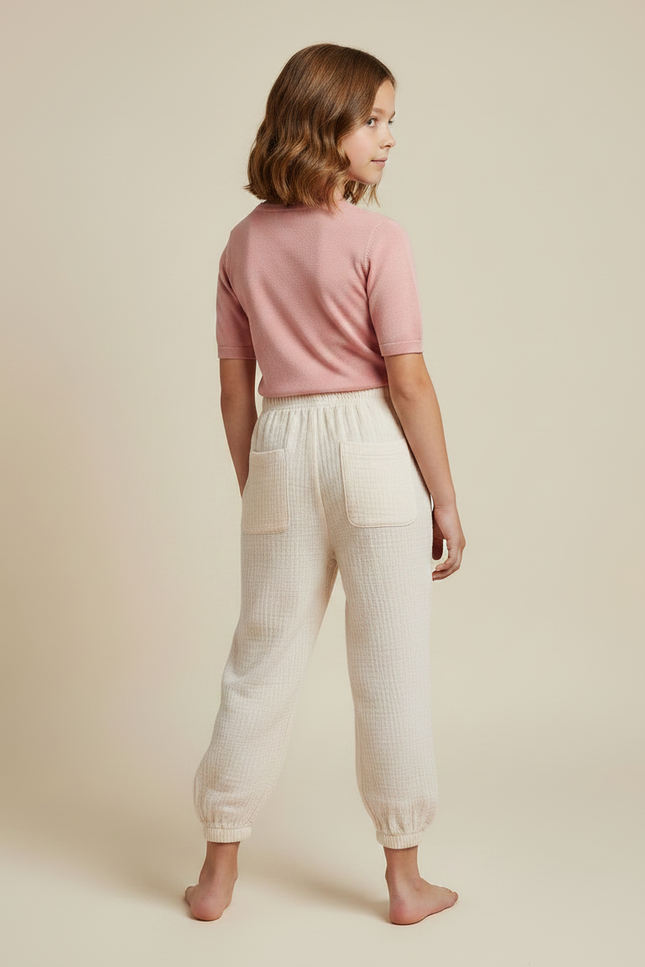 Pantalon Parachute Crème Coton Ample Enfant Doux Fluide - Beige - vue 2