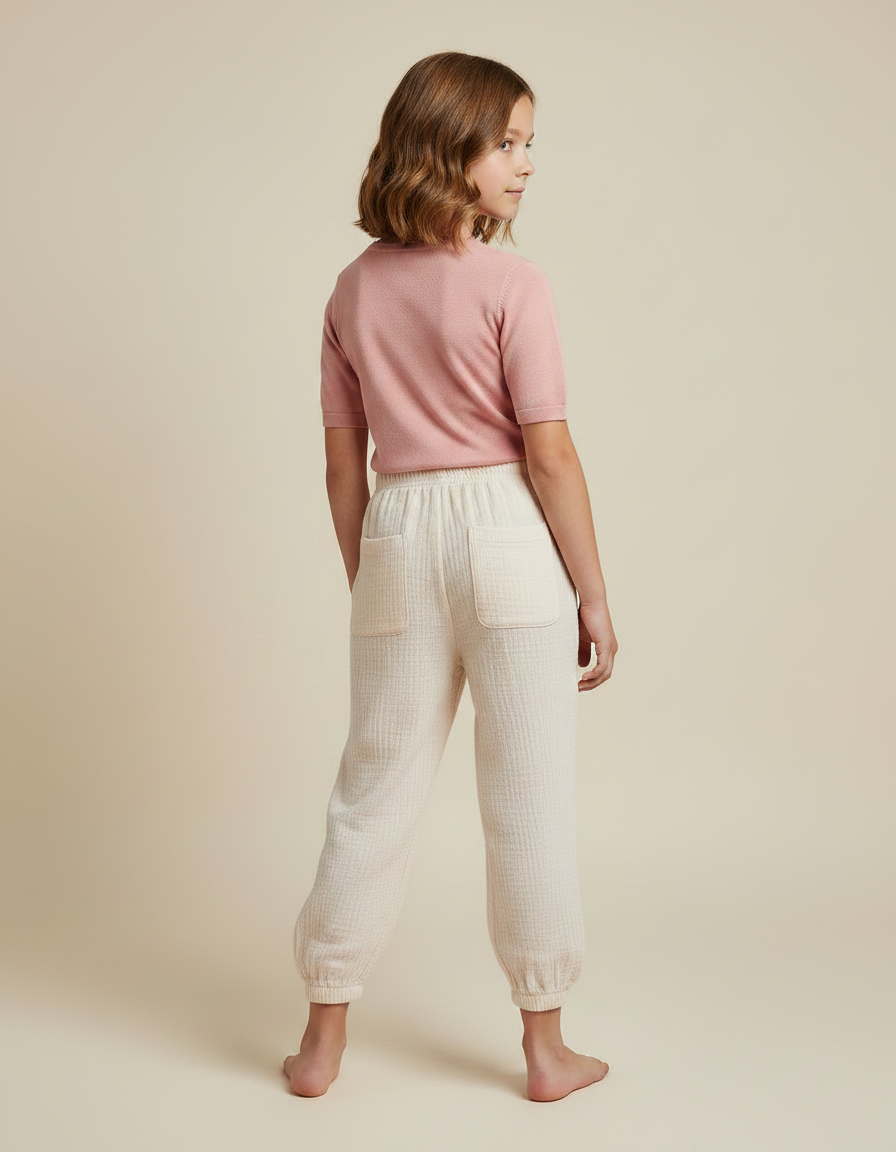 Pantalon Parachute Crème Coton Ample Enfant Doux Fluide - Beige - vue 2