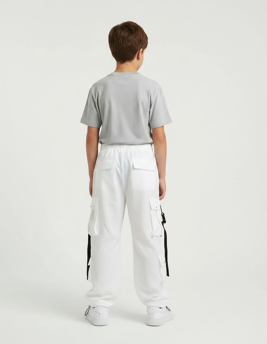 Pantalon Parachute Garçon Blanc Cargo - Polyester - vue 2