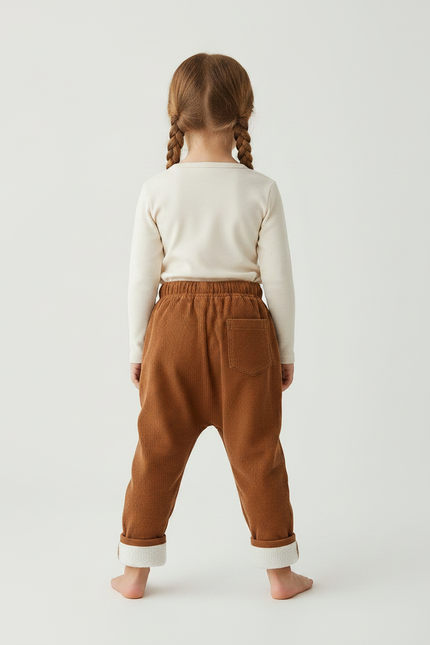Pantalon Parachute Marron Côtelé Ample Chaud Enfant - Cordé - vue 2