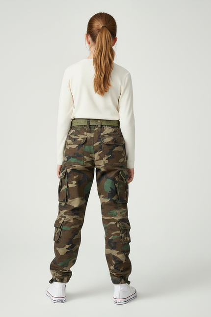 Pantalon Parachute Camouflage Cargo Ample Coton Enfant - Multicolore - vue 2