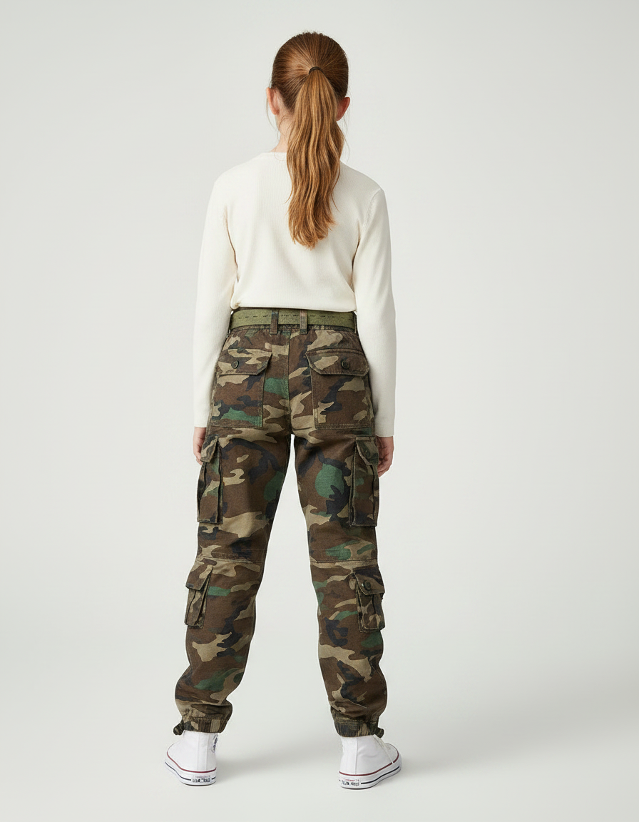 Pantalon Parachute Camouflage Cargo Ample Coton Enfant - Multicolore - vue 2