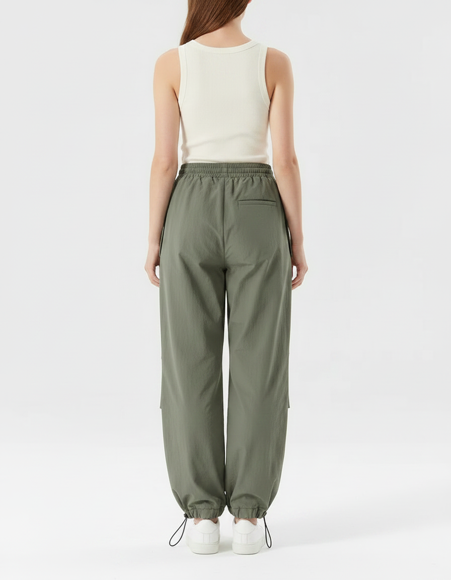 Pantalon Parachute Kaki Ample Léger Sportif Femme - Polyester - vue 2