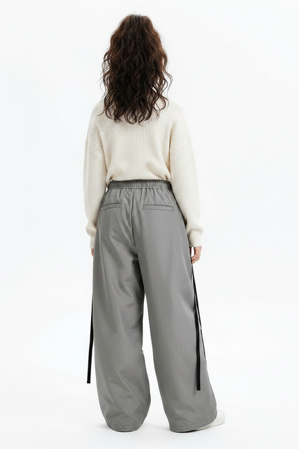 Pantalon Parachute Gris Ample Nylon Détails Noirs - Polyester - vue 2