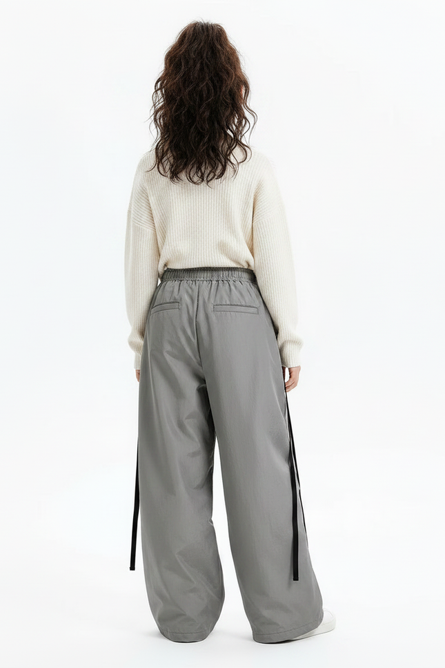 Pantalon Parachute Gris Ample Nylon Détails Noirs - Polyester - vue 2