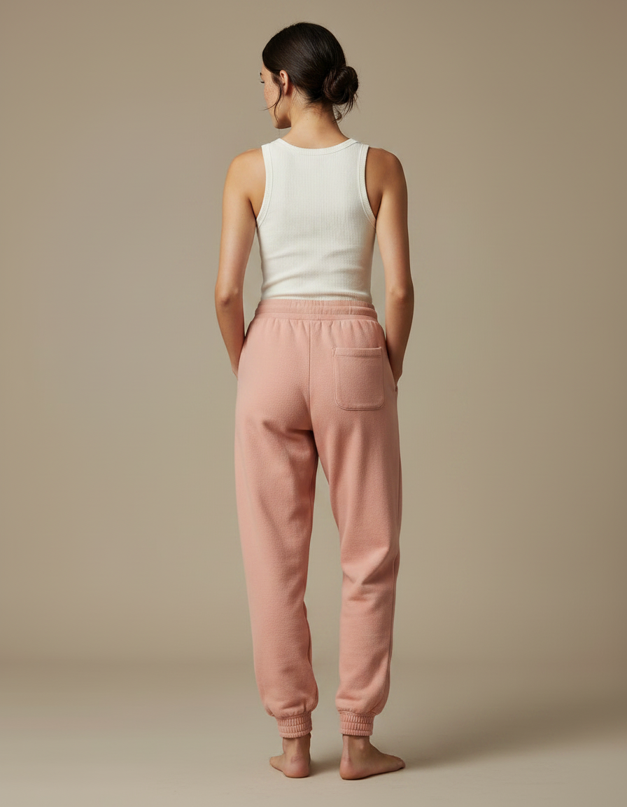 Pantalon Parachute Rose Décontracté Ample Coton Molletonné - vue 2