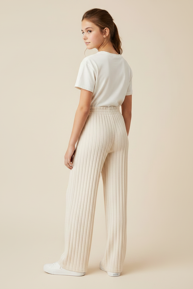 Pantalon Parachute Crème Côtelé Ample Fille - Beige Maille - vue 2