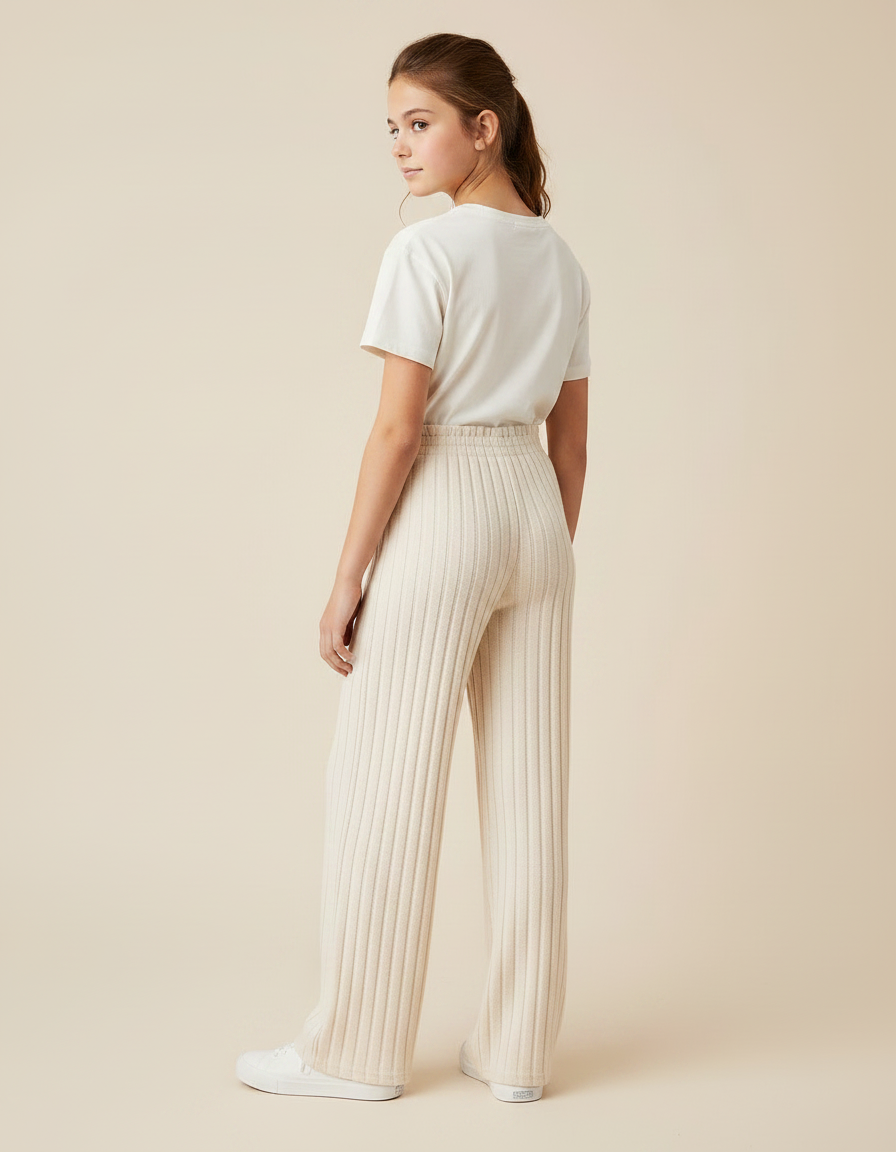 Pantalon Parachute Crème Côtelé Ample Fille - Beige Maille - vue 2