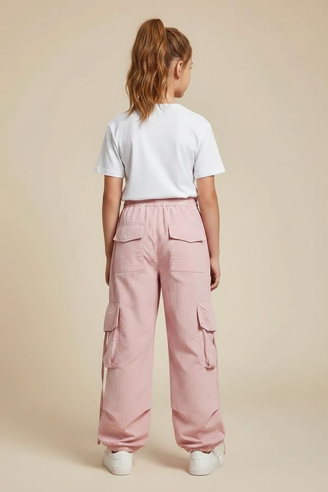 Pantalon Parachute Fille Cargo Nylon Streetwear - Rose Polyester - vue 2
