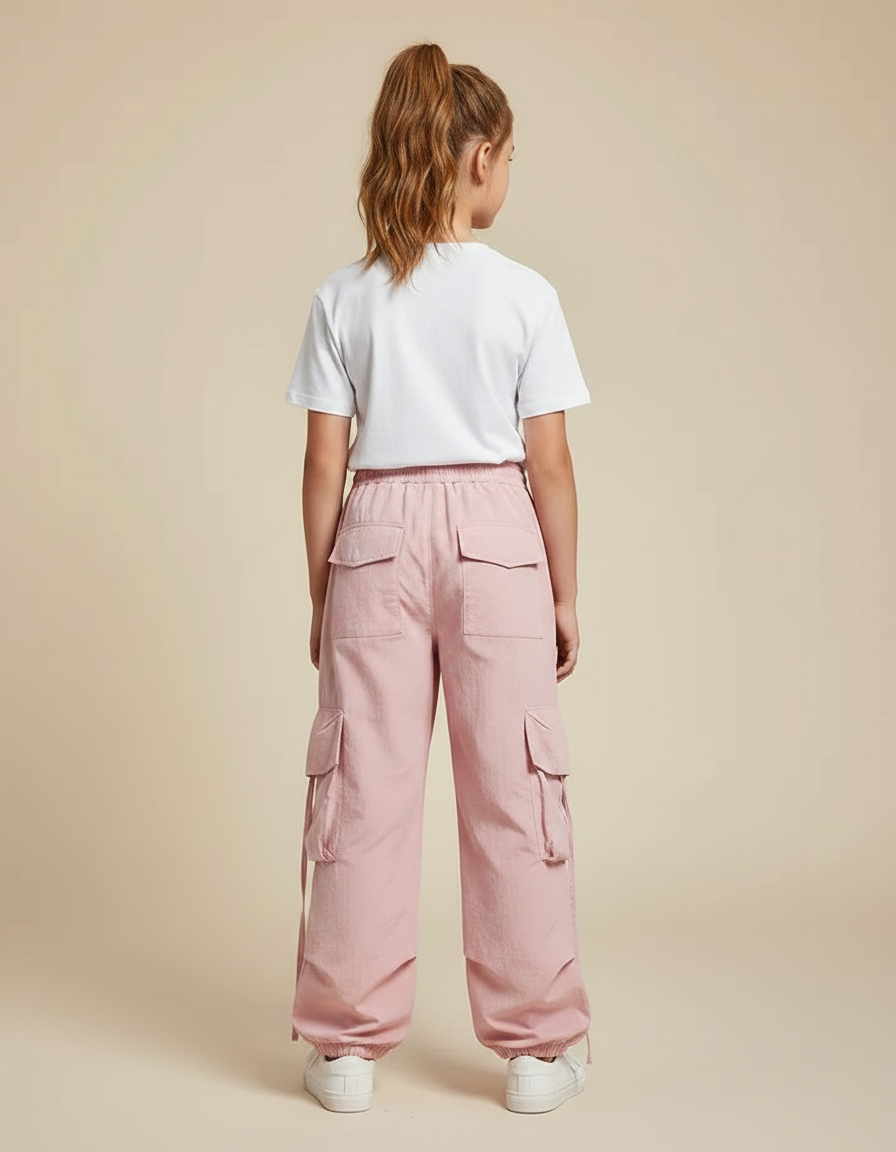 Pantalon Parachute Fille Cargo Nylon Streetwear - Rose Polyester - vue 2