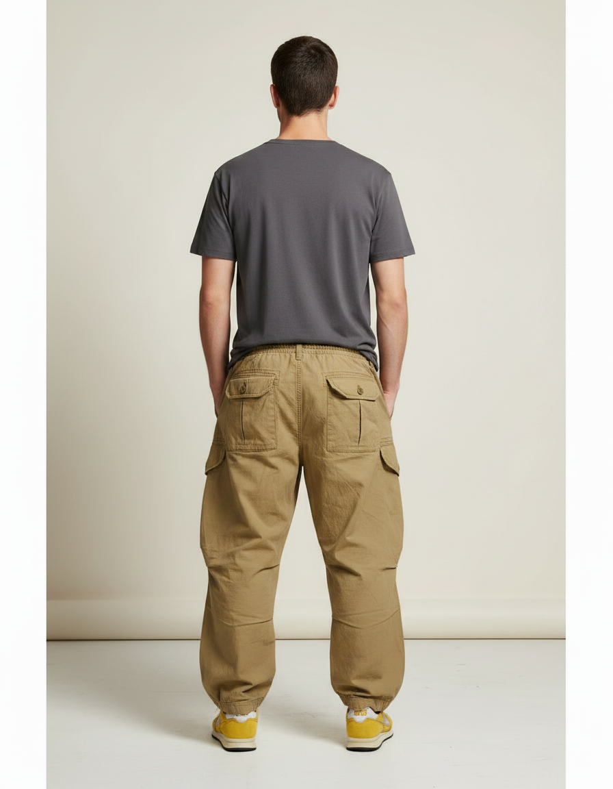 Pantalon Parachute Kaki Ample Multi-Poches Décontracté Homme - Toile - vue 2