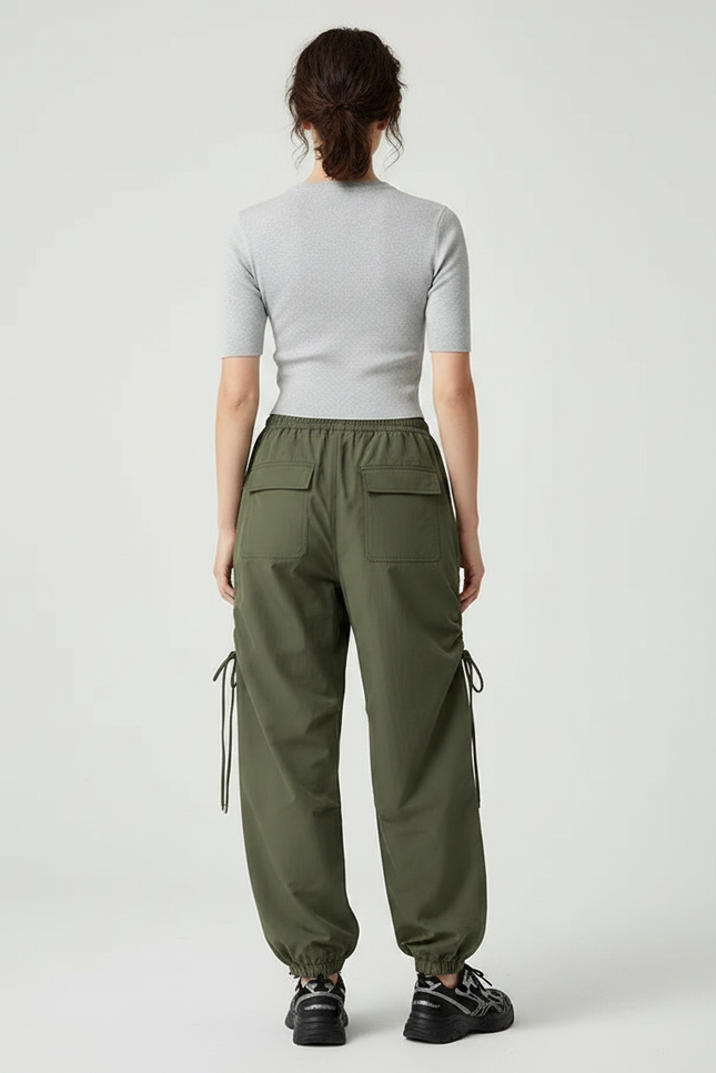 Pantalon Parachute Kaki Ample Cordon Sport Femme - Polyester - vue 2
