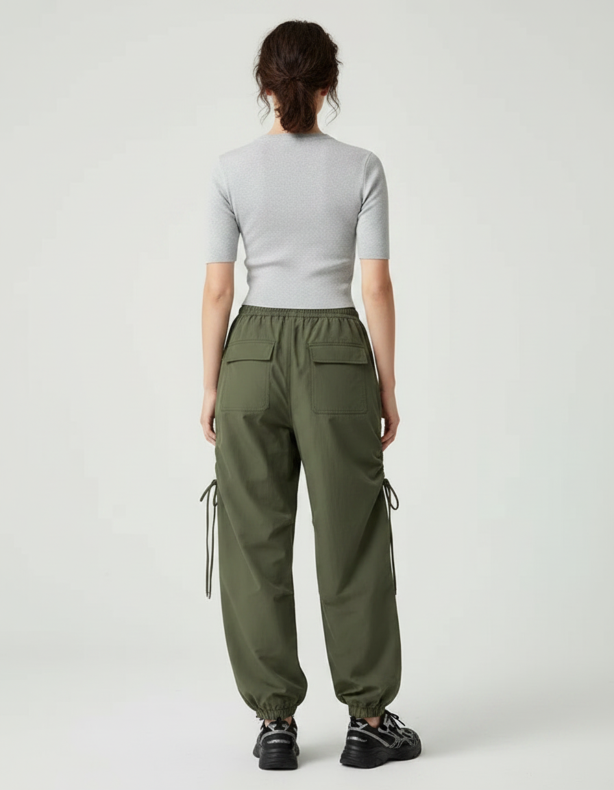 Pantalon Parachute Kaki Ample Cordon Sport Femme - Polyester - vue 2