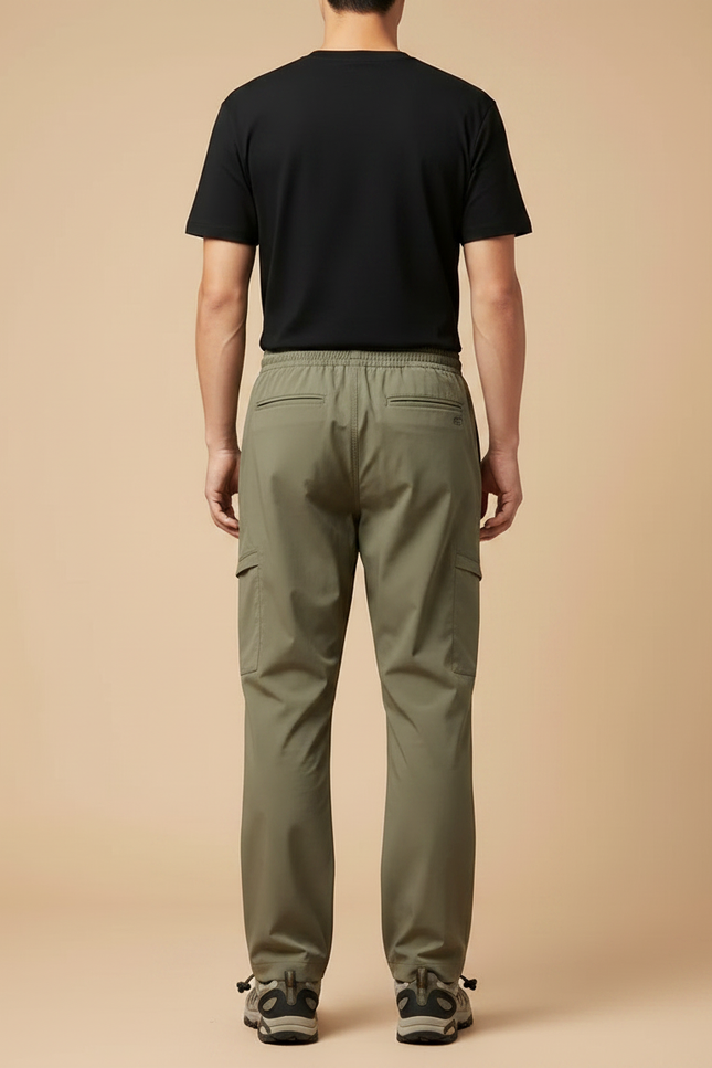 Pantalon Parachute Vert Olive Cargo Fluide Léger Homme - Kaki Polyester - vue 2