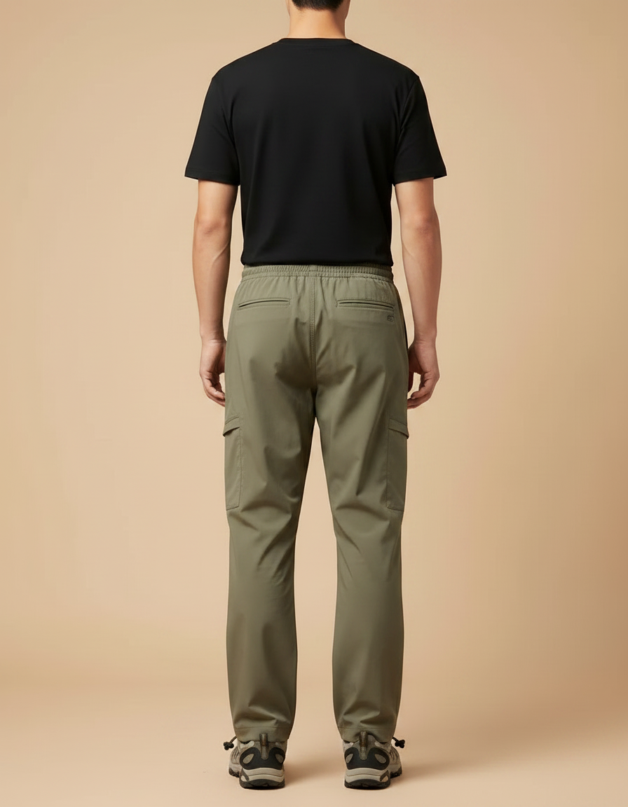 Pantalon Parachute Vert Olive Cargo Fluide Léger Homme - Kaki Polyester - vue 2