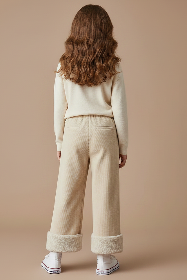 Pantalon Parachute Beige Côtelé Sherpa Enfant Chaud - Cordé - vue 2