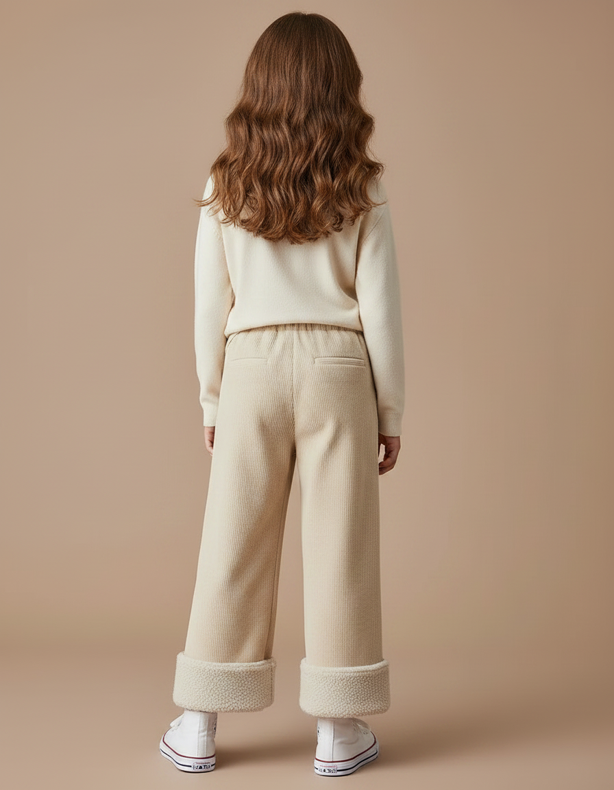 Pantalon Parachute Beige Côtelé Sherpa Enfant Chaud - Cordé - vue 2