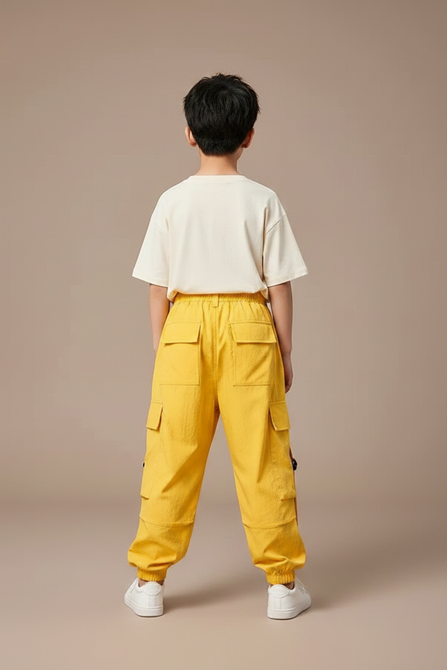 Pantalon Parachute Jaune Cargo Ample Enfant Coton - vue 2