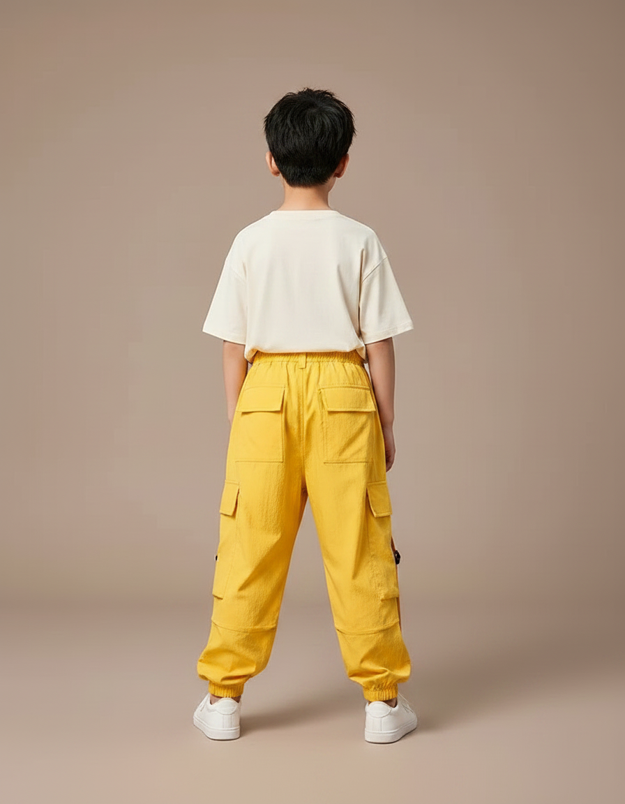 Pantalon Parachute Jaune Cargo Ample Enfant Coton - vue 2