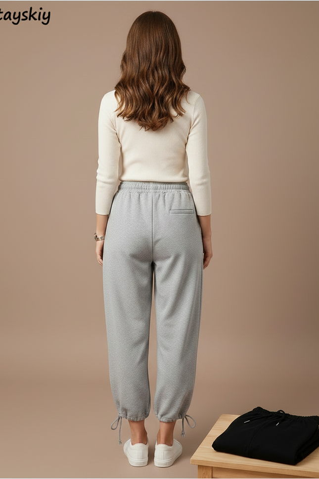 Pantalon Parachute Gris Ample Cordon Décontracté Confortable - Molleton - vue 2