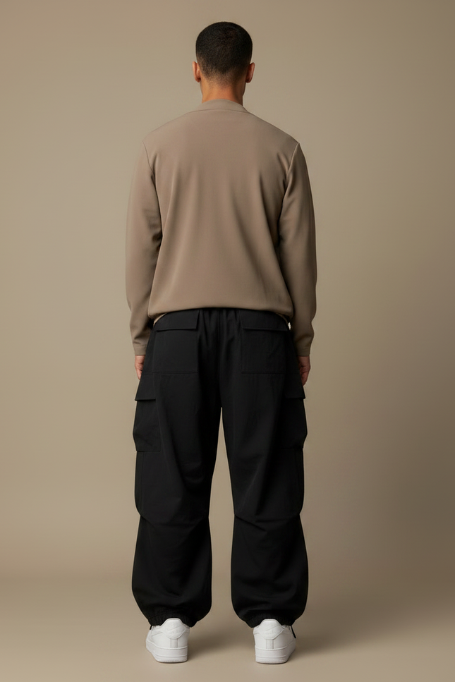 Pantalon Parachute Cargo - Noir Polyester - vue 2