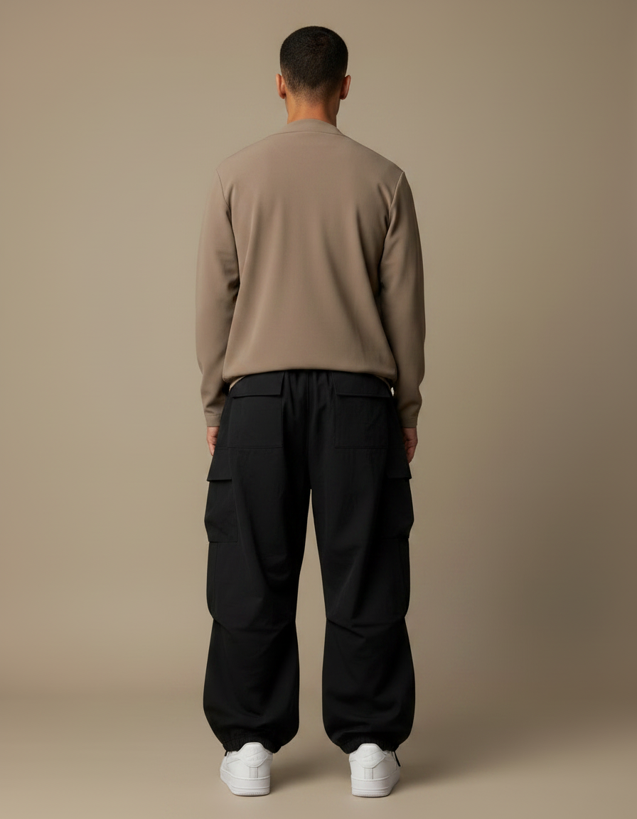 Pantalon Parachute Cargo - Noir Polyester - vue 2