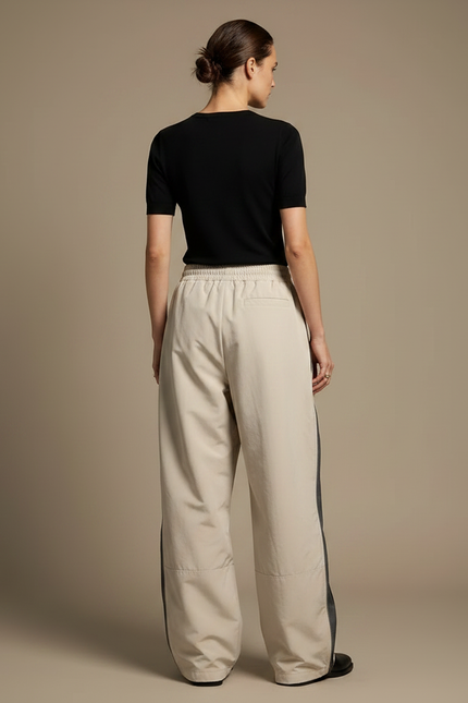 Pantalon Parachute Beige Ample Cargo Zippé Streetwear - Polyester - vue 2