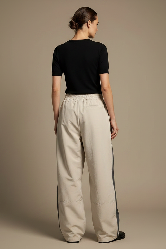 Pantalon Parachute Beige Ample Cargo Zippé Streetwear - Polyester - vue 2