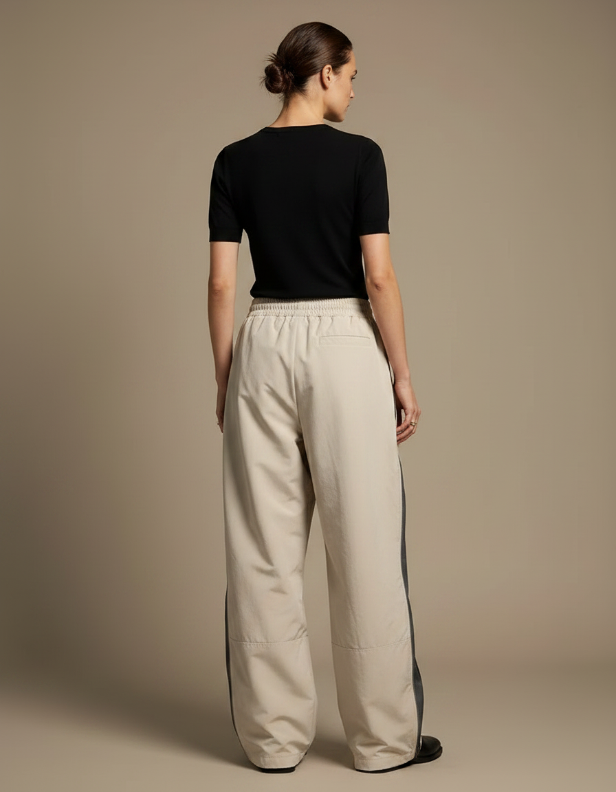 Pantalon Parachute Beige Ample Cargo Zippé Streetwear - Polyester - vue 2