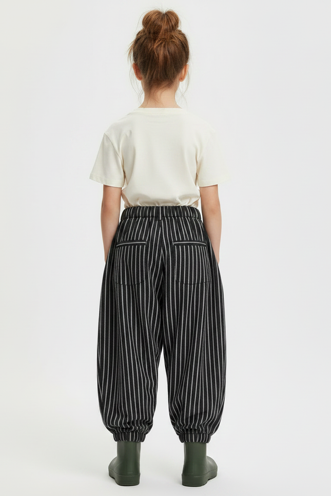 Pantalon Parachute Noir Rayé Ample Enfant Décontracté - Cordé - vue 2