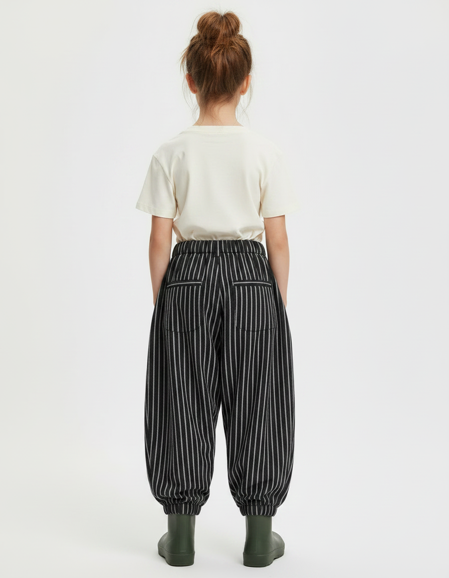 Pantalon Parachute Noir Rayé Ample Enfant Décontracté - Cordé - vue 2