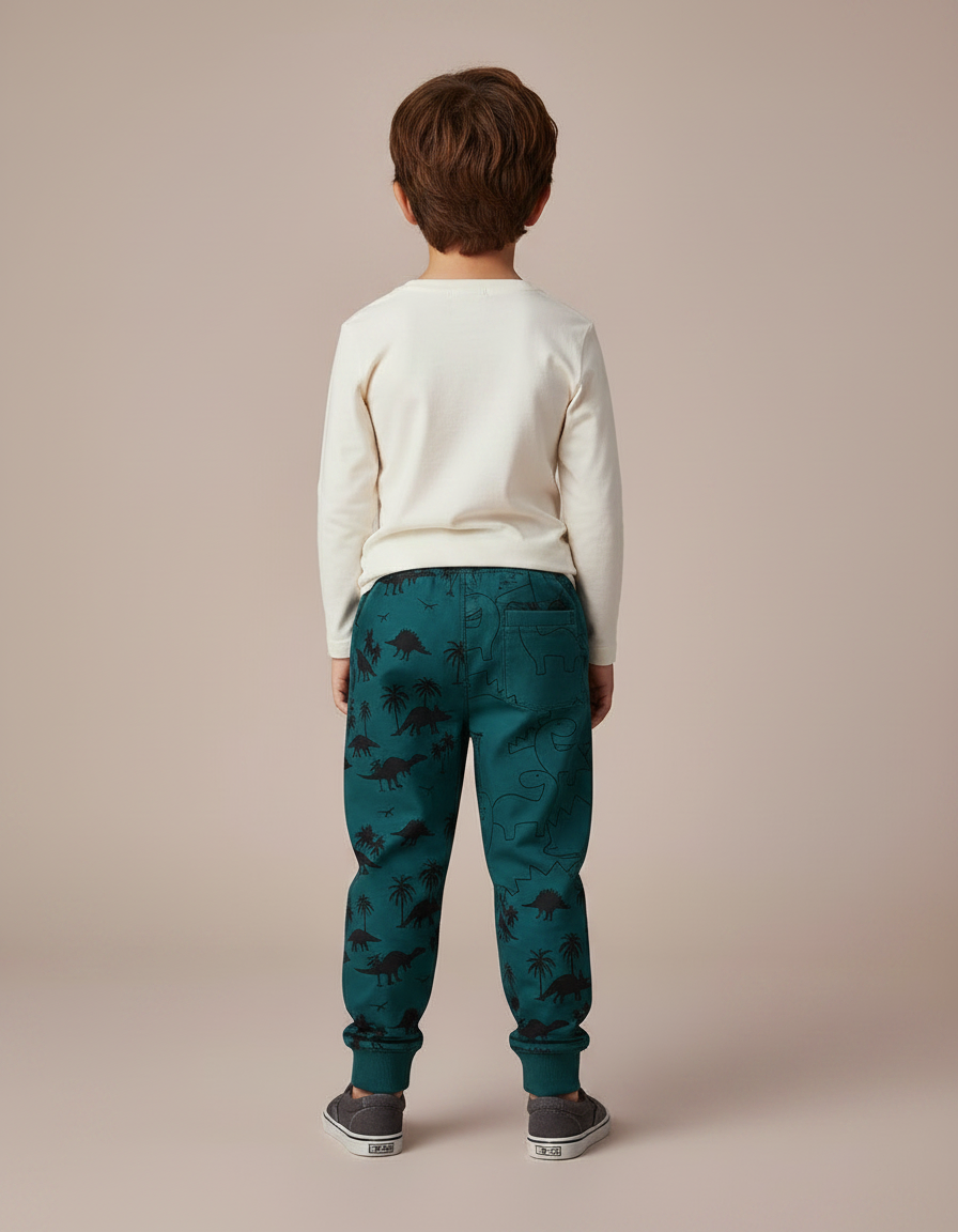 Pantalon Parachute Vert Dinosaure Enfant Décontracté Coton - Molleton - vue 2