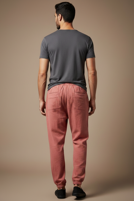 Pantalon Parachute Rouge Brique Lin Ample Décontracté Homme - vue 2