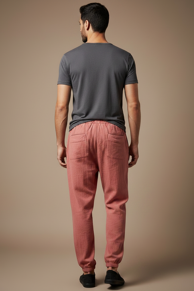 Pantalon Parachute Rouge Brique Lin Ample Décontracté Homme - vue 2