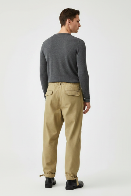 Pantalon Parachute Beige Ample Coton Homme Cargo - vue 2