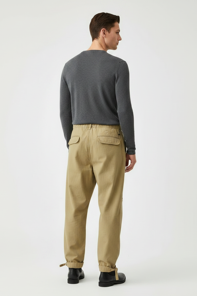 Pantalon Parachute Beige Ample Coton Homme Cargo - vue 2