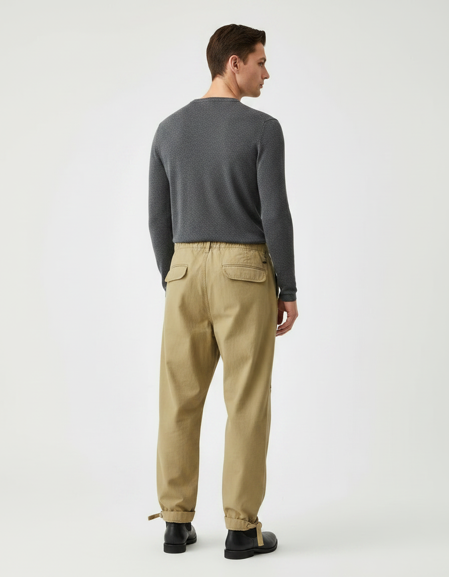 Pantalon Parachute Beige Ample Coton Homme Cargo - vue 2