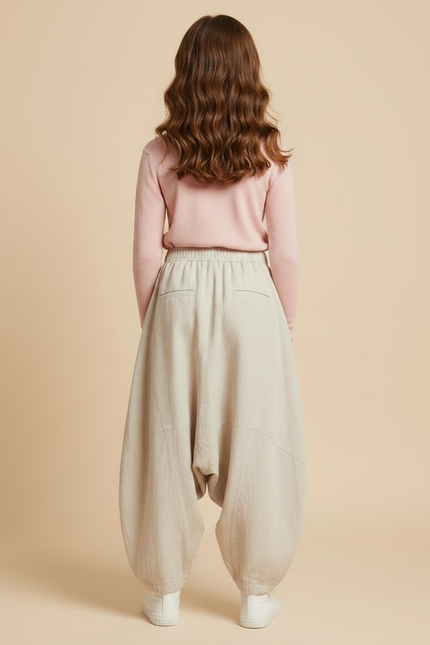 Pantalon Parachute Beige Ample Lin Décontracté Enfant - vue 2