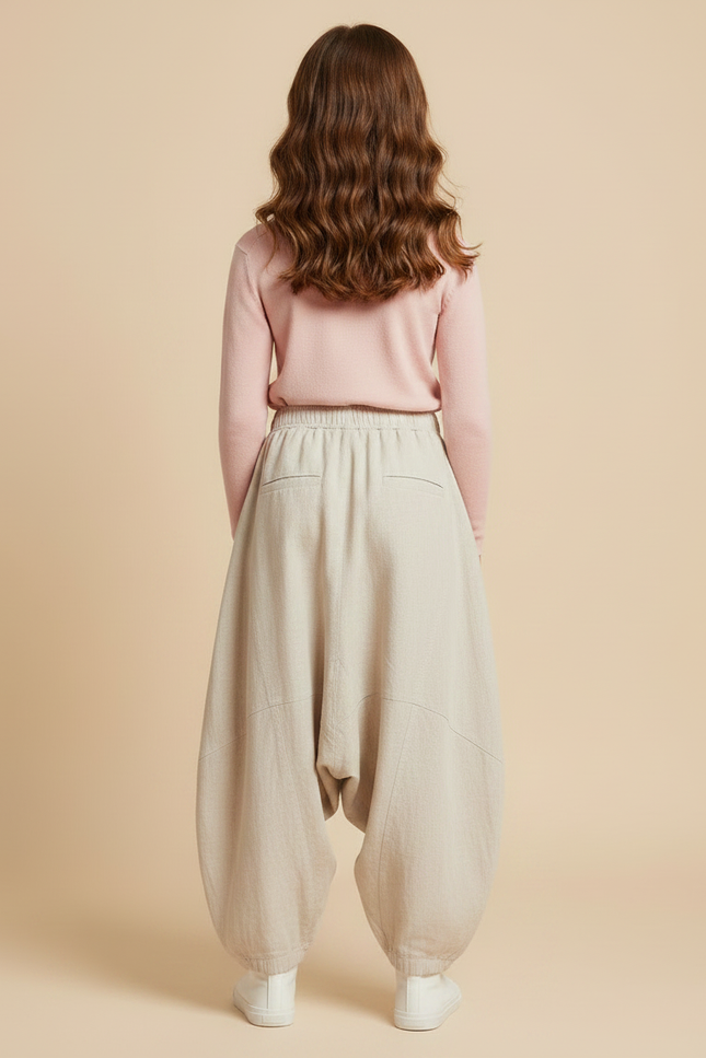 Pantalon Parachute Beige Ample Lin Décontracté Enfant - vue 2